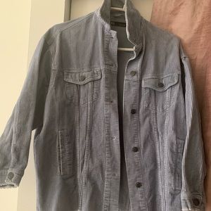 Zara shirt jacket in a soft powder blue.